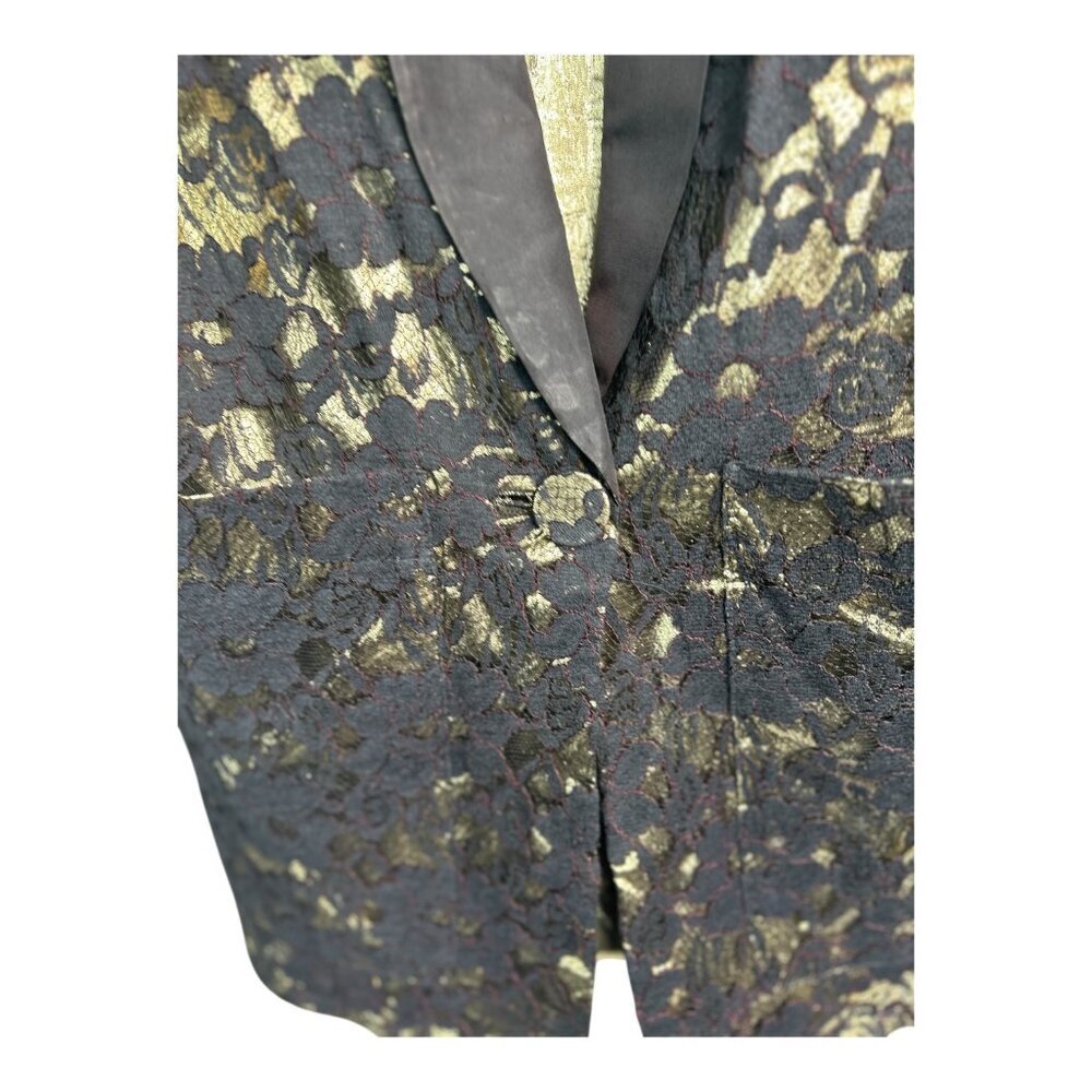 Vtg Laundry (Le) By Shelli Segal Black Gold Foil Blazer Sz S Holiday New Year's - Picture 5 of 9